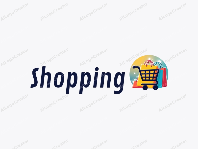 a modern design featuring a colorful shopping cart and shopping bags, combined with a vibrant mall background, emphasizing a clean and harmonious composition.