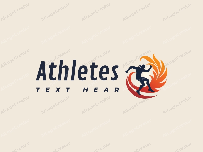 a modern design featuring a dynamic athlete in motion, a stylized phoenix rising with flames, combined with a clean background and a harmonious composition.