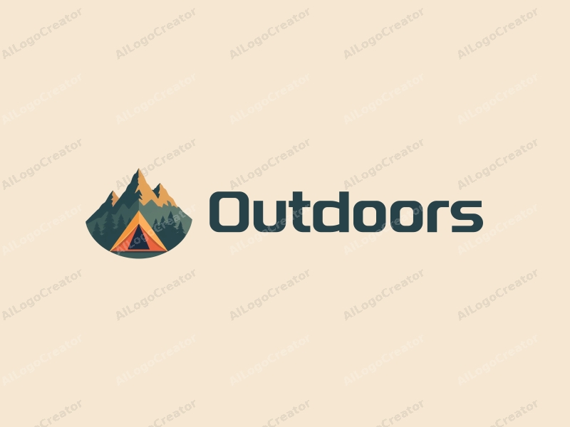 modern design features a stylized camping tent and mountain peak, combined with a clean background and a harmonious composition.