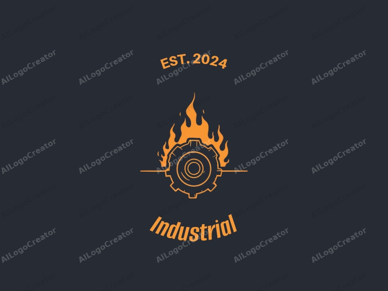 modern design features a stylized factory silhouette, interlocking gears, and welding elements combined with a clean background.