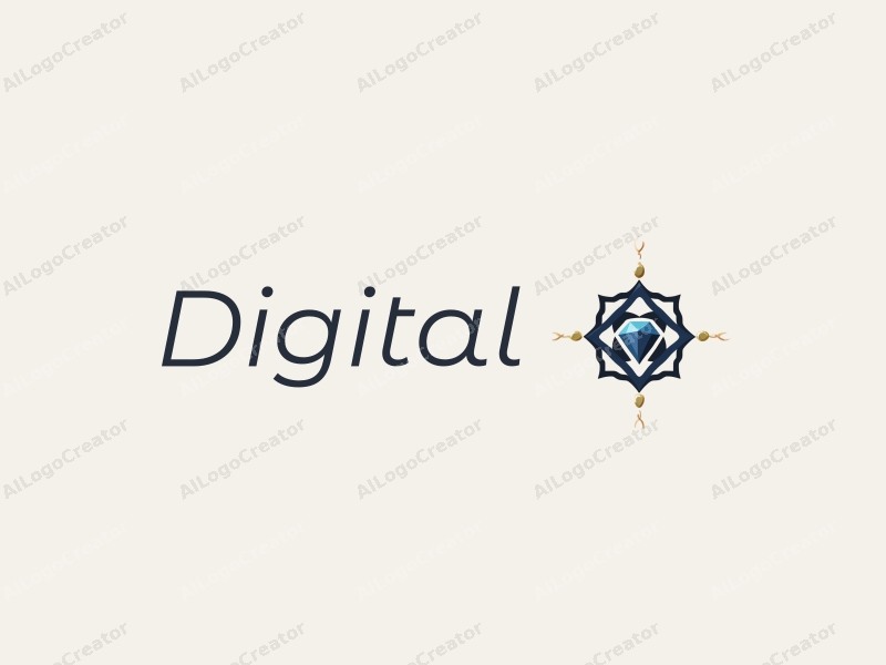 a modern minimalist design featuring digital elements intertwined with stylized jewelry and gold accessories, using a blue and black color palette, combined with a clean and simple background.