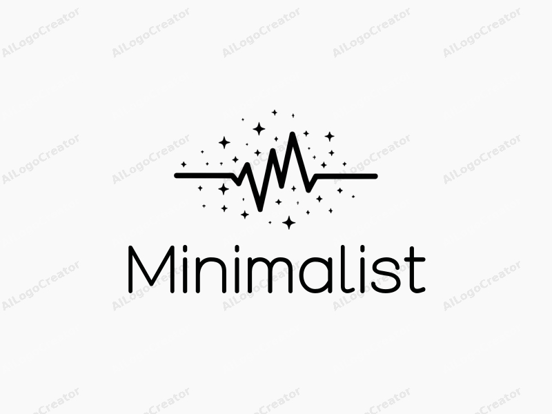 a modern minimalist design featuring a stylized electrocardiogram intertwined with stars, symbolizing success, set against a clean white background with black accents.