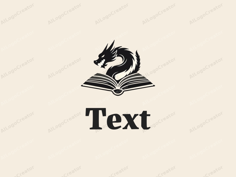 modern design features a stylized dragon intertwined with an open book, incorporating bold typography and a clean background.