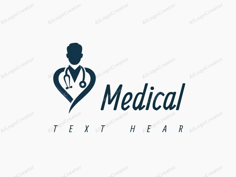 modern design features a stylized hospital silhouette, a doctor figure, a stethoscope intertwined with a heart, combined with a clean background.