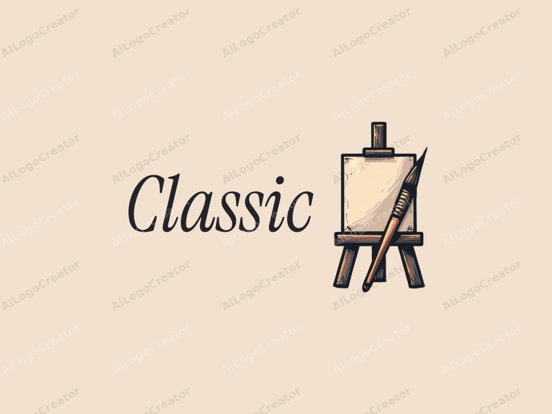 vintage design features a classic paintbrush and canvas, combined with a harmonious composition and a clean background.