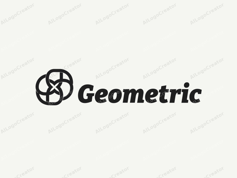 geometric design features a harmonious combination of square and circular shapes, representing technology and social interaction, with a clean black and white color scheme.