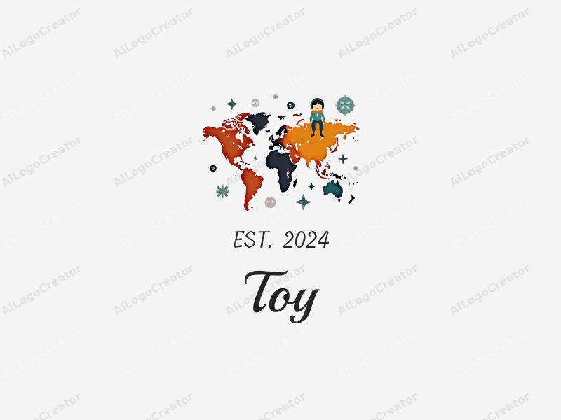 playful design features colorful dolls and puzzles, a stylized world map with pointers, combined with a clean background.