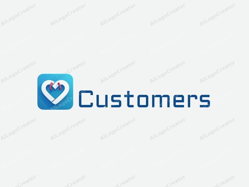 a modern design featuring a heart shape intertwined with a shopping bag, representing customers and shoppers, combined with a clean blue background.