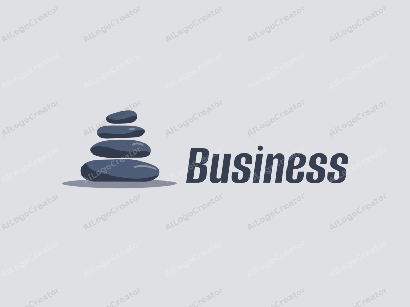 a modern minimalist design featuring a stylized stone stack symbolizing stability and a mind concept, combined with elements of business and office, set against a clean background in blue and gray tones.