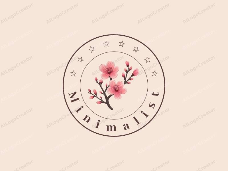 minimalist design features elegant cherry blossoms intertwined with stylized desserts, utilizing a tag style approach combined with a clean background.