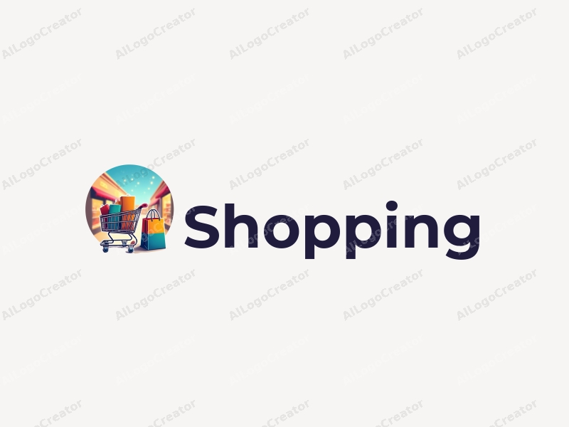 a modern design featuring a colorful shopping cart and shopping bag, combined with a vibrant mall background, emphasizing a clean and harmonious composition.