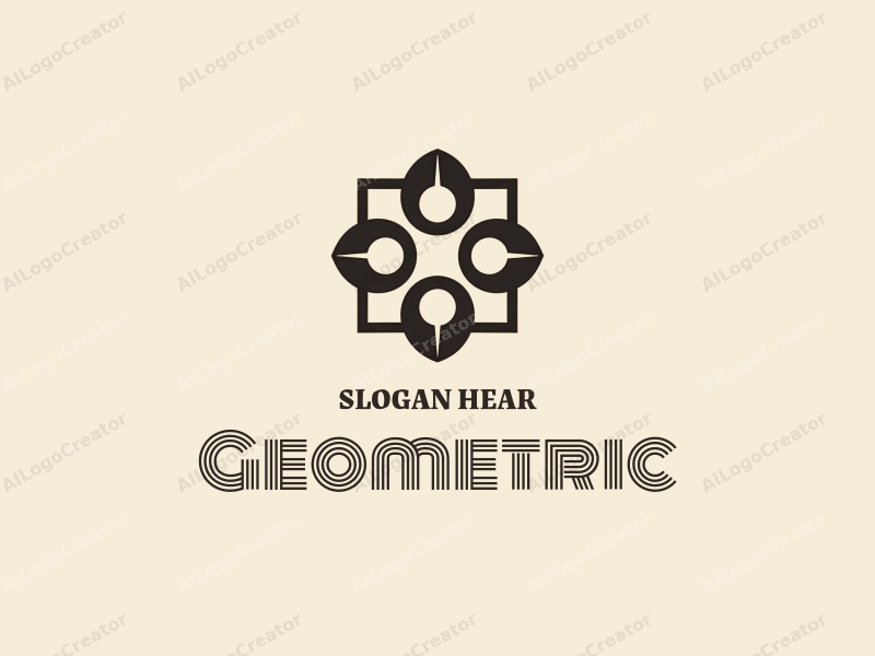 geometric design features a harmonious combination of squares and circles, incorporating a cross and sun motif, with a clean and simple background.