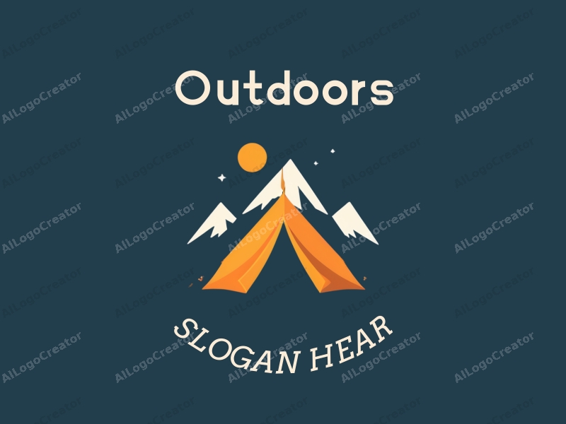 modern design features a stylized camping tent and mountain peak, combined with a clean background and a harmonious composition.