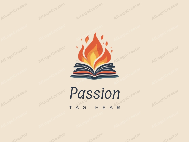 playful design features stylized books intertwined with flames, symbolizing passion and enthusiasm, combined with a clean background.