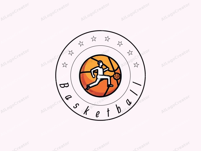 playful design features a stylized basketball, an athlete in motion, and elements of laughter combined with a clean background.