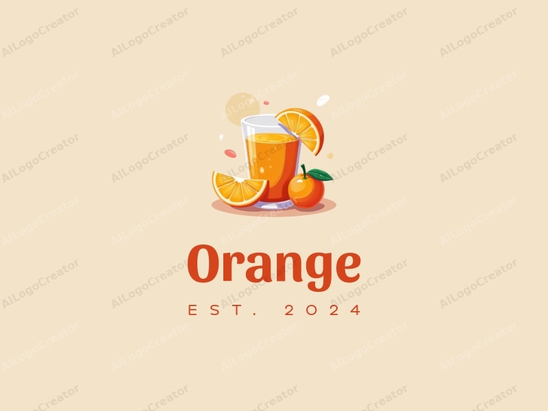 playful design features a vibrant orange, a stylized juice cup, and a slice of orange, combined with a clean background.