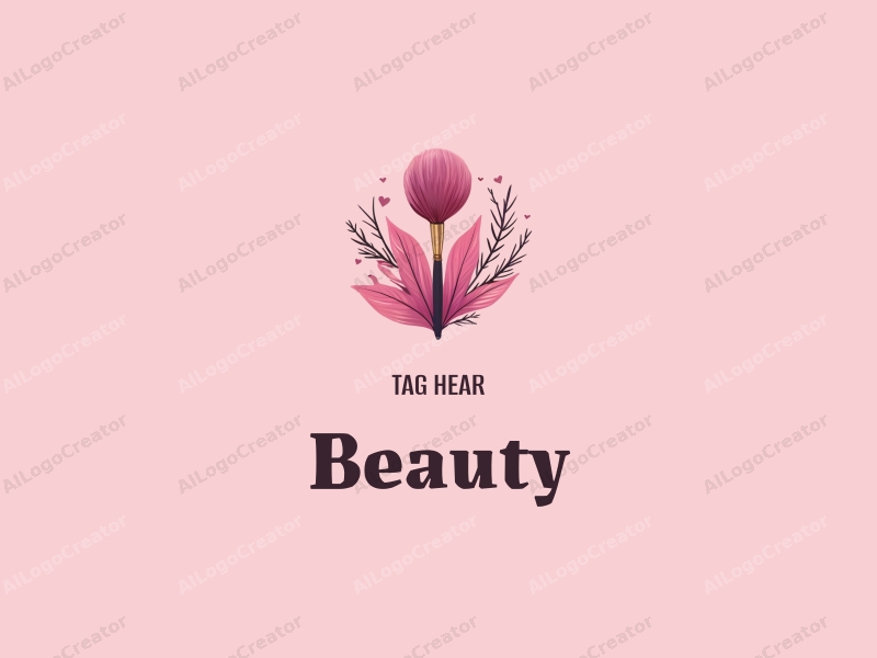 modern design features elegant petals, a stylized makeup brush, and beauty elements combined with a clean pink background.