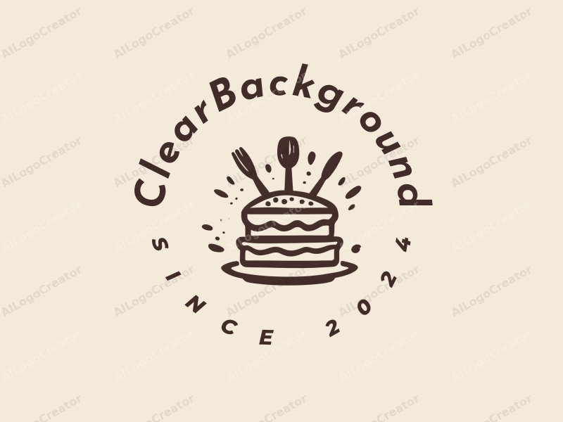 minimalist design features a stylized cake silhouette, baking tools, and a clean background with transparent elements.