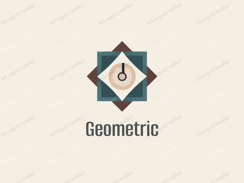 geometric design features a harmonious combination of squares and circles, incorporating a diamond and clock motif, with a clean and simple background.