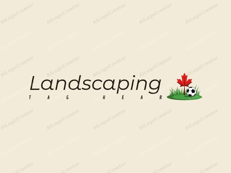 modern design features a stylized lawn and garden with a prominent maple leaf and soccer ball, combined with a clean background.