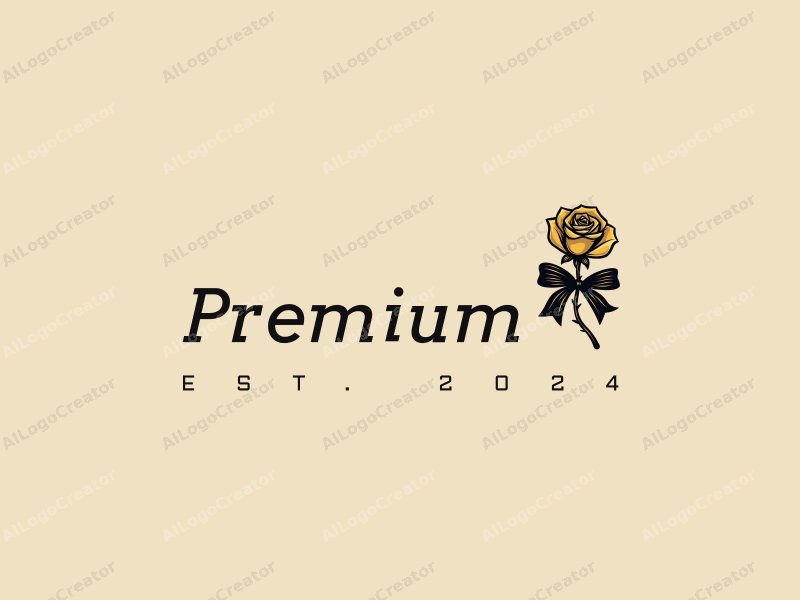 a modern design featuring a luxurious golden rose intertwined with a sleek black ribbon, emphasizing high-end quality and elegance, set against a clean background.