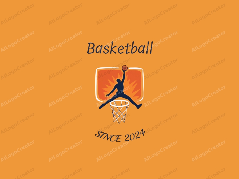 playful design features a dynamic athlete in mid-jump, a stylized basketball hoop, and a vibrant orange color scheme combined with a clean background.