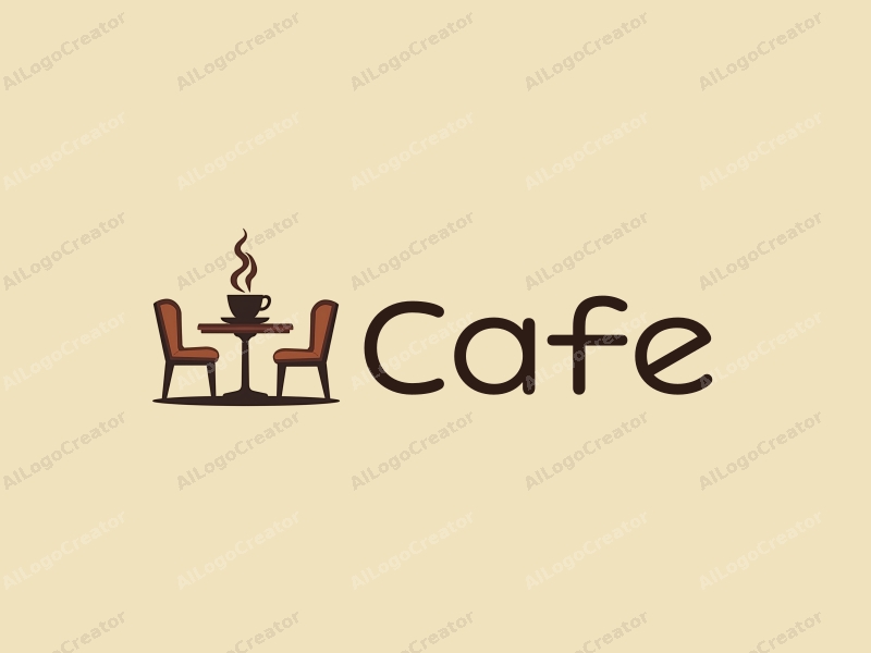 vintage design features a stylized coffee cup, retro table, and chairs, combined with a clean background.