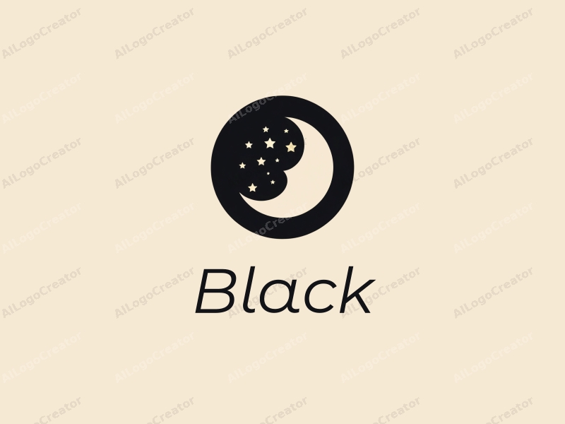 minimalist design features a stylized moon and stars against a black night sky, combined with a clean and simple layout.