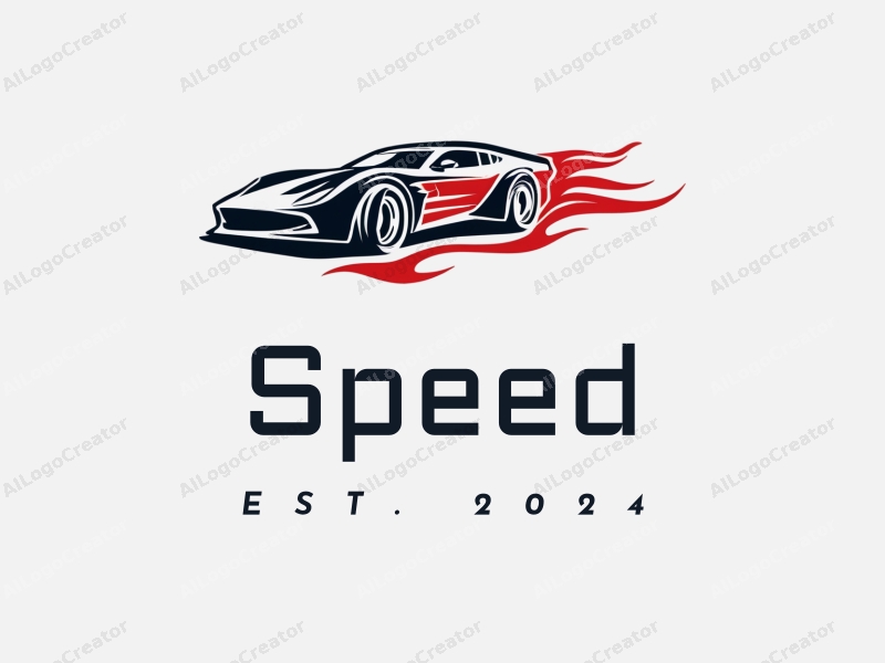 modern design features dynamic lines representing speed, a stylized engine silhouette, and a racetrack element combined with a clean background.