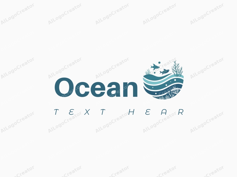 modern design features stylized waves, marine life including coral and a sea turtle, combined with a clean background.