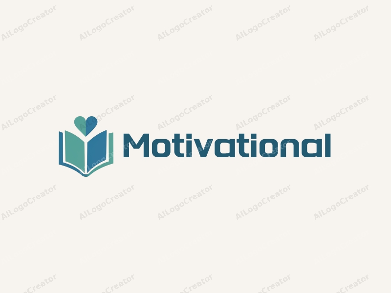 modern design features a stylized book and a heart symbol, representing motivation and encouragement, combined with a clean background in blue and green colors.