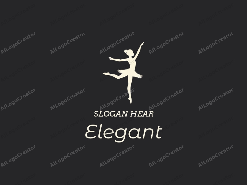 a minimalist design featuring an elegant silhouette of a dancer in motion, combined with a clean black background and a refined modern aesthetic.