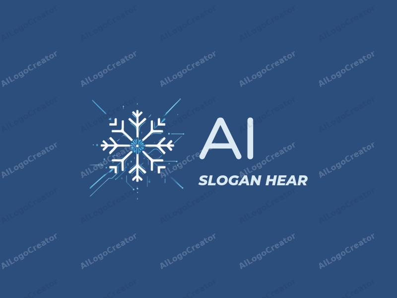 a modern design featuring abstract representations of intelligence and algorithms intertwined with snowflakes and linear patterns, set against a clean blue background.