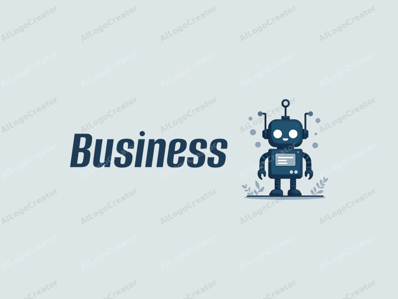 a modern minimalist design featuring a stylized robot integrated with office elements, using blue and gray colors, combined with a clean background.