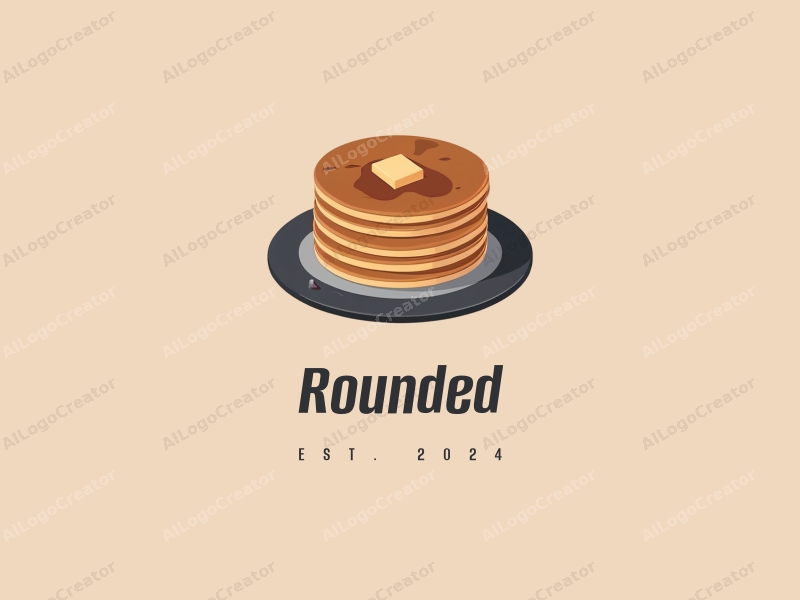 geometric design features circular shapes and curves, a stylized pancake on a plate, combined with a clean background.