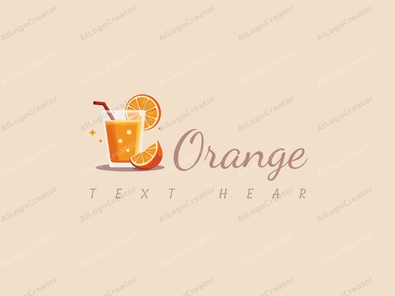 playful design features a stylized orange and a juice glass, combined with a clean background and a vibrant orange color scheme.