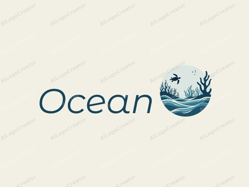 modern design features stylized waves, marine life including coral and a sea turtle, combined with a clean background.