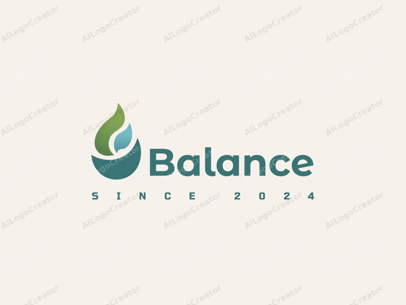 a modern minimalist design featuring a stylized tree and a water droplet, emphasizing balance and harmony, combined with a clean background in green, blue, and white colors.