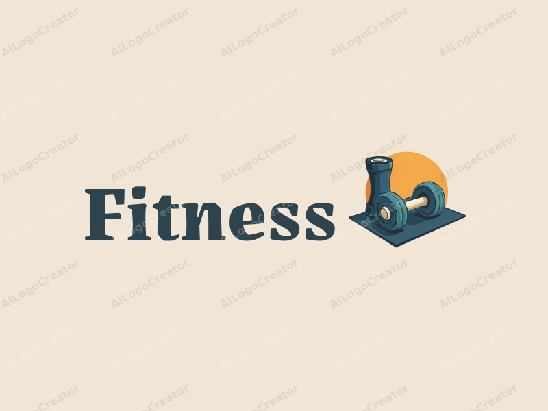 a modern design featuring a stylized dumbbell and a yoga mat, combined with a clean background and a harmonious layout, emphasizing fitness and sports elements.