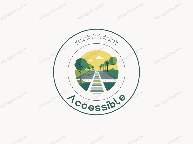 modern design features accessibility elements, inclusive design symbols, stylized sidewalks, and green spaces combined with a clean background.