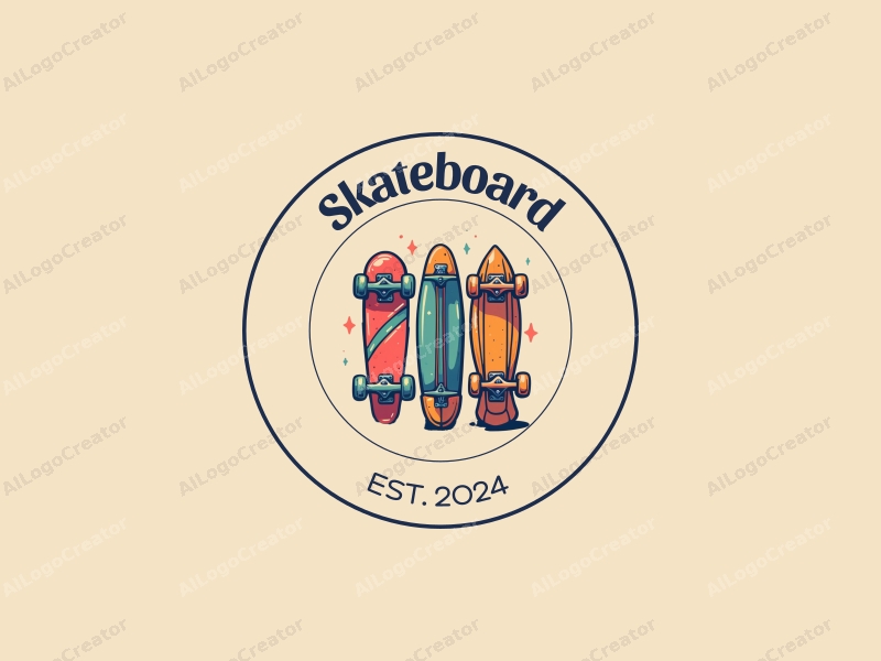 playful design features vibrant skateboards, stylized scooters, and surfboards, combined with a clean background and a fun, energetic composition.