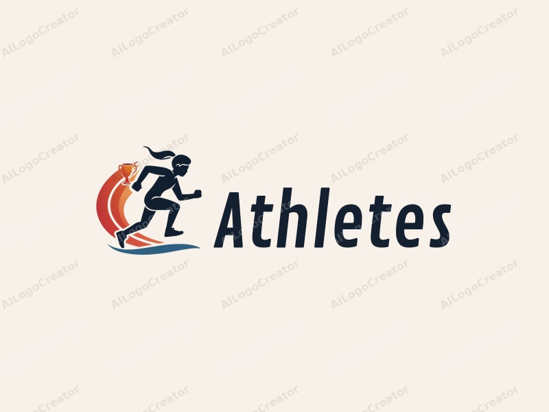 modern design features a stylized athlete in motion, a dynamic track layout, and a trophy, combined with a clean background.