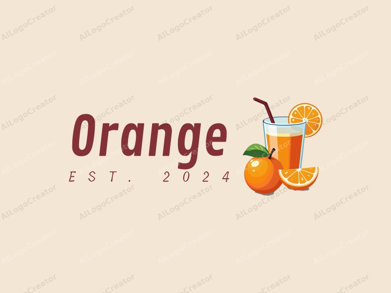 playful design features a vibrant orange, a stylized juice cup, and a fresh orange slice, combined with a clean background.