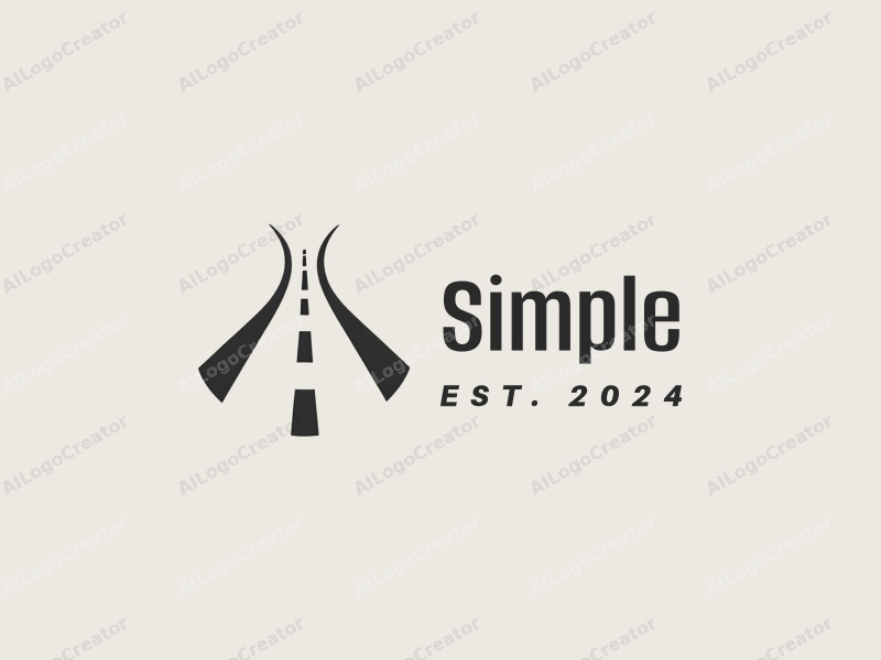 minimalist design features a clean road silhouette, interconnected lines symbolizing connection, and a simple layout combined with a white and gray background.