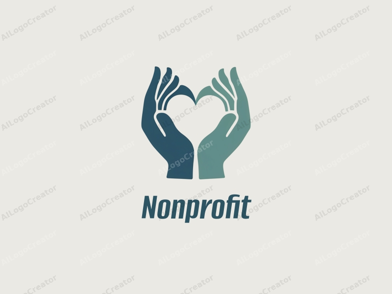 modern design features a heart shape formed by hands, symbolizing charity and volunteerism, combined with a clean background in blue and green tones.