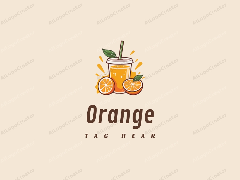 playful design features a vibrant orange, a stylized juice splash, and a cheerful drink cup, combined with a clean background.