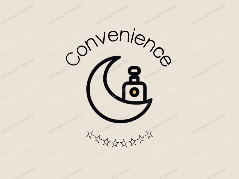 a modern design featuring a stylized moon and a perfume bottle, emphasizing convenience and practicality, combined with a clean background.