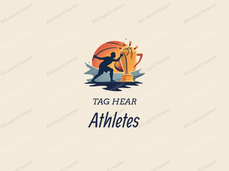 modern design features a dynamic athlete in motion, a stylized basketball, and a trophy, combined with a clean background and a harmonious composition.