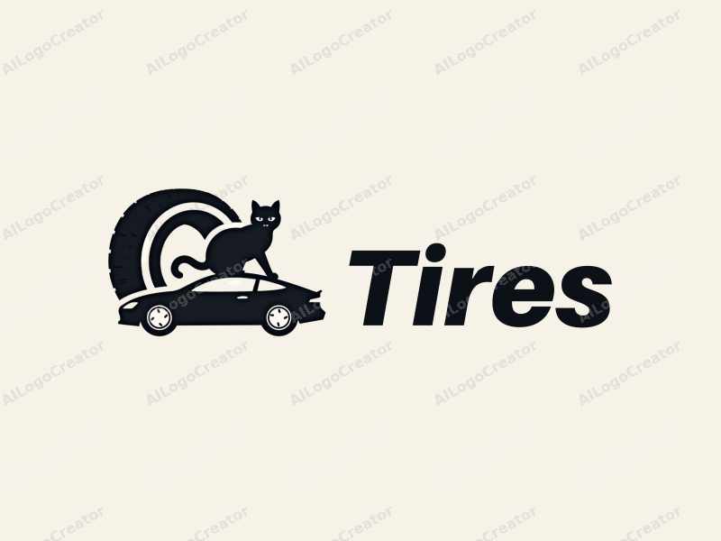 a modern design featuring a stylized tire, a sleek car silhouette, and a playful cat integrated into the composition, combined with a clean background.