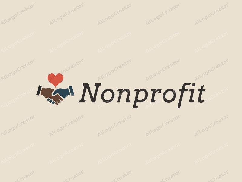 minimalist design features a stylized heart and handshake, representing charity and volunteerism, combined with a clean background and a modern approach.